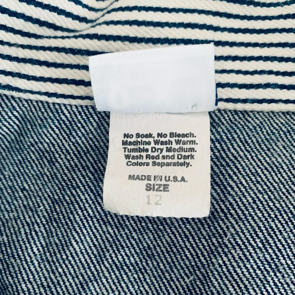 Vintage OshKosh Denim Jacket Stripe Collar Patchwork Size 12 Dark Blue Granola